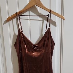 Shimmering Brown Spaghetti Strap Dress